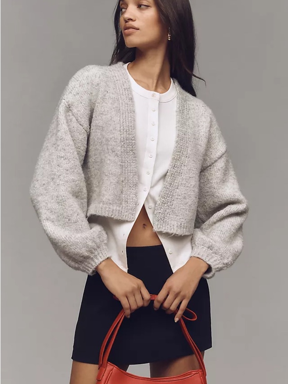 Anthropologie Heather Gray Cropped Cardigan
